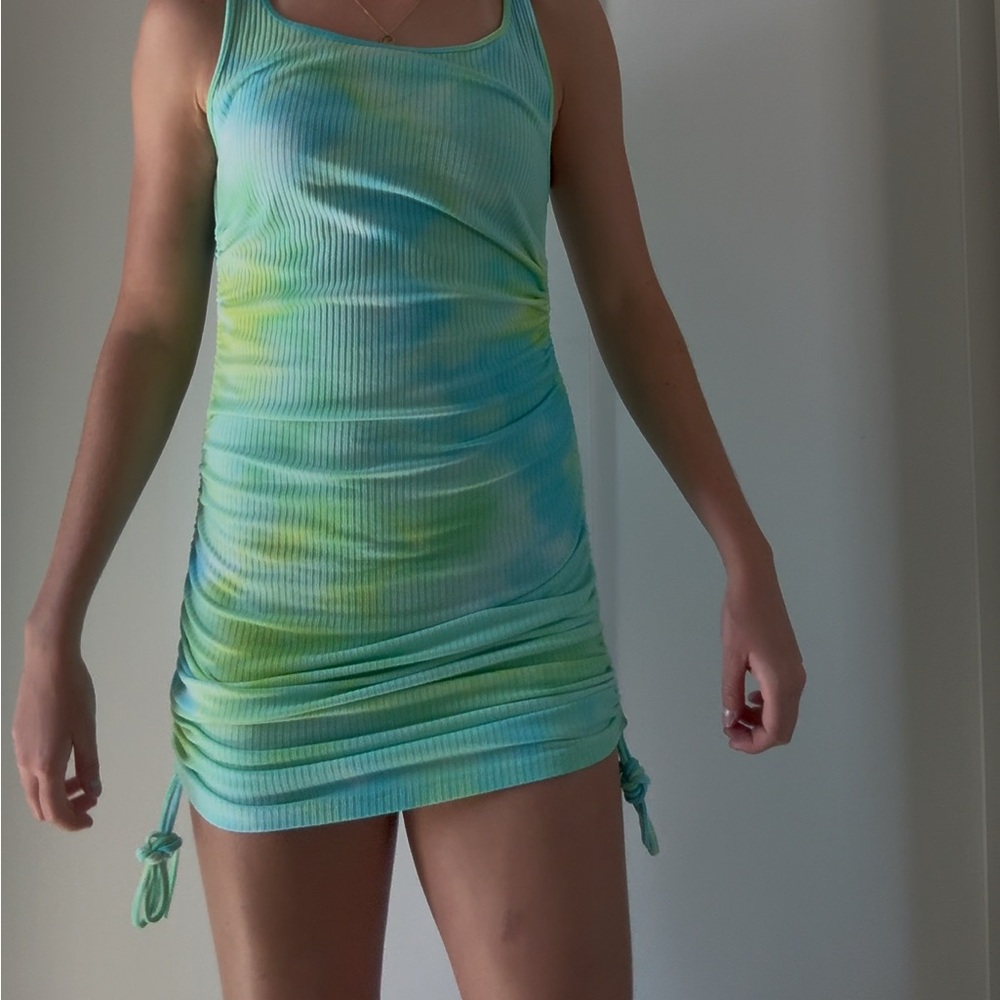 Tie-Dye Ruched Mini Dress